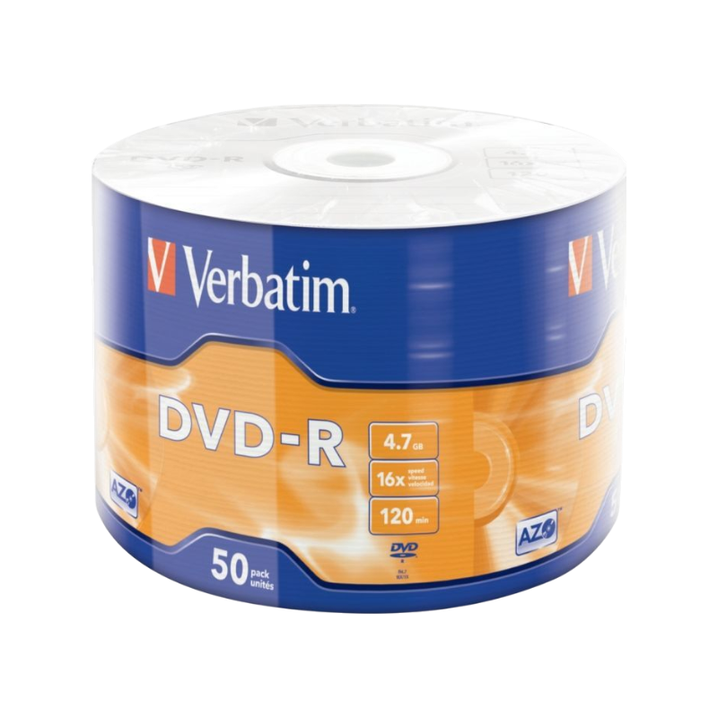 Оптичні диски Verbatim DVD-R 4.7Gb 16X Wrap 50шт Matt Silver (43788)
